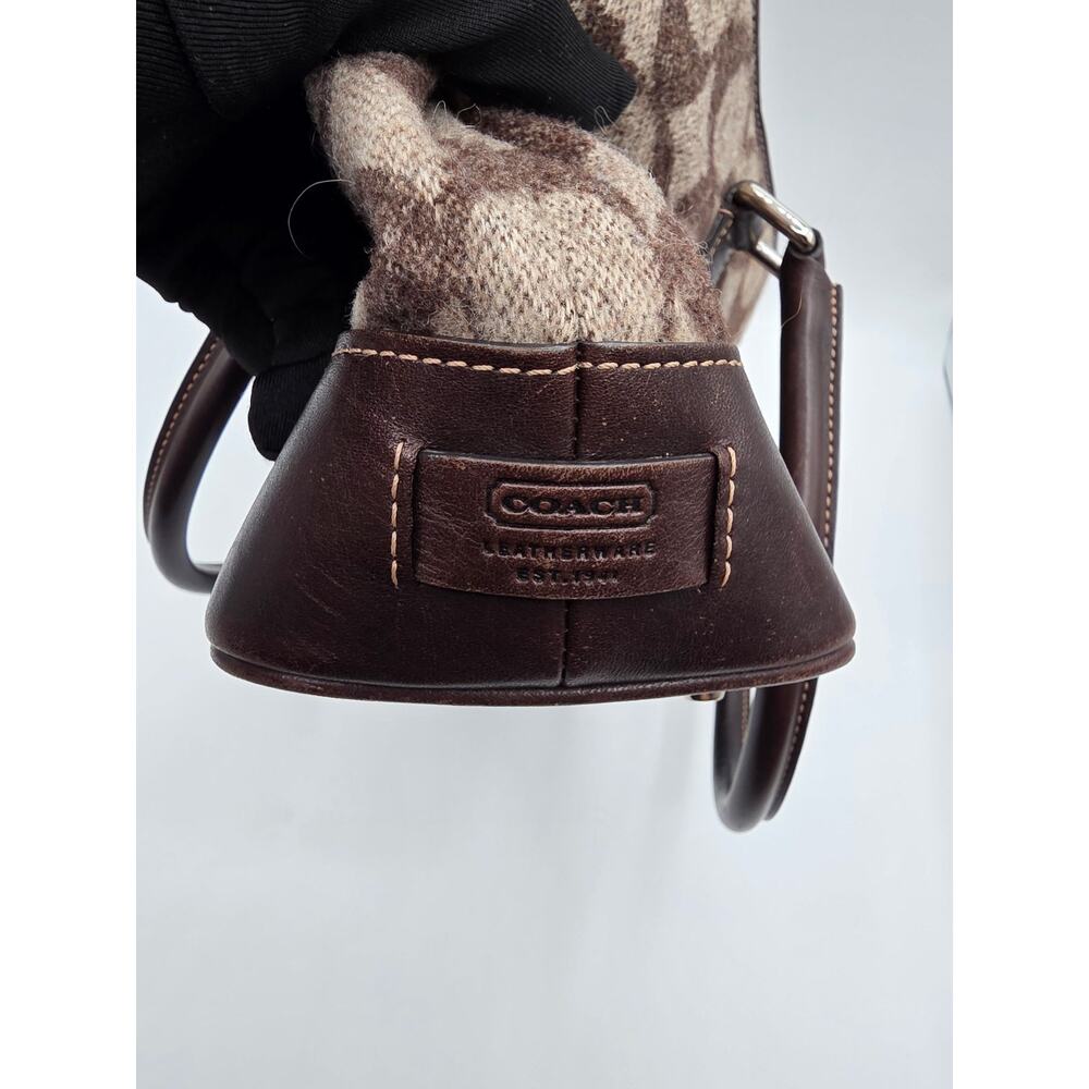Vintage Coach FJ7721 Signature Wool Tote Brown Leather Handbag - Picture 11 of 16